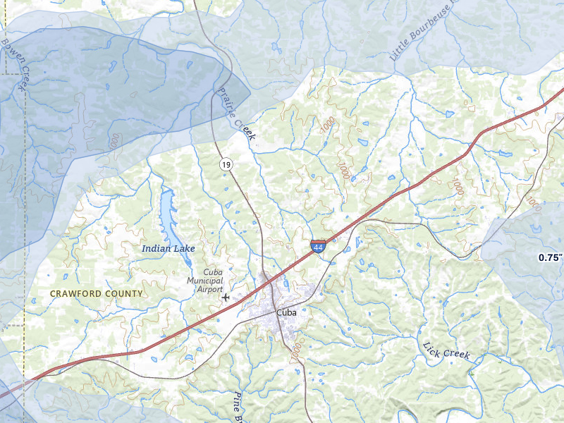 NEXRAD radar-signature map of the hail storm over Cuba, MO on May 31, 2026