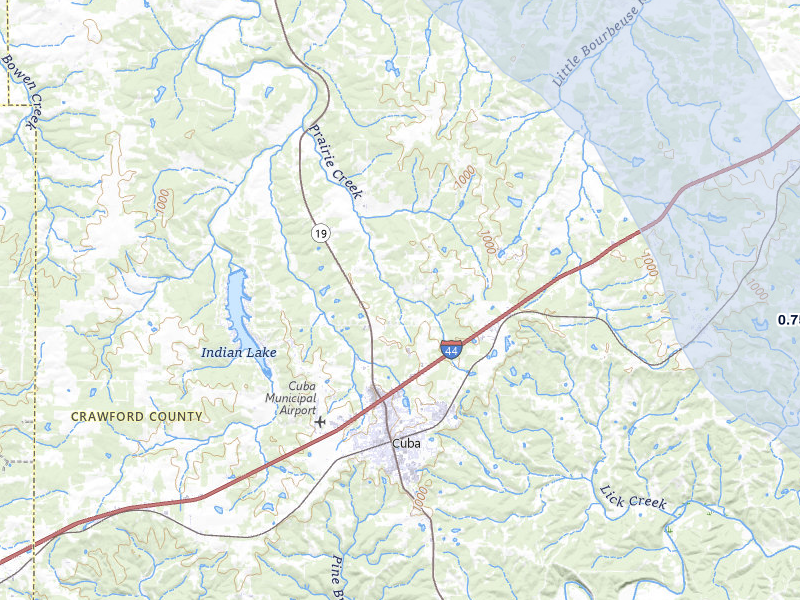 NEXRAD radar-signature map of the hail storm over Cuba, MO on Jul 9, 2026