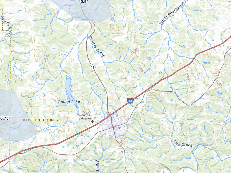 NEXRAD radar-signature map of the hail storm over Cuba, MO on Jul 31, 2026