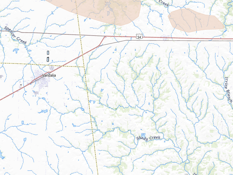 Radar-estimated hail-size map of the storm over Curryville, MO on May 31, 2026