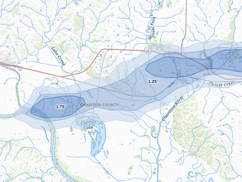 NEXRAD radar-signature map of the hail over Dalton, MO