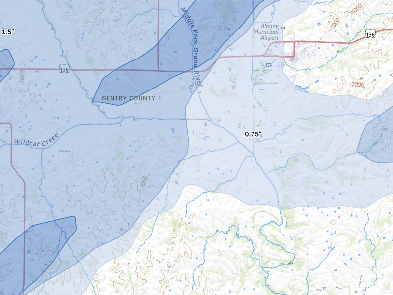 NEXRAD radar-signature map of the hail over Darlington, MO