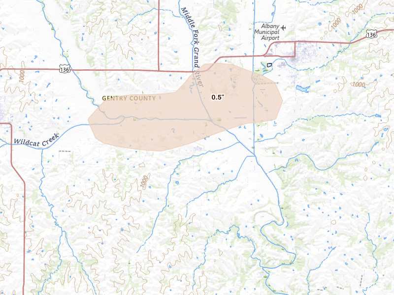 Radar-estimated hail-size map of the storm over Darlington, MO