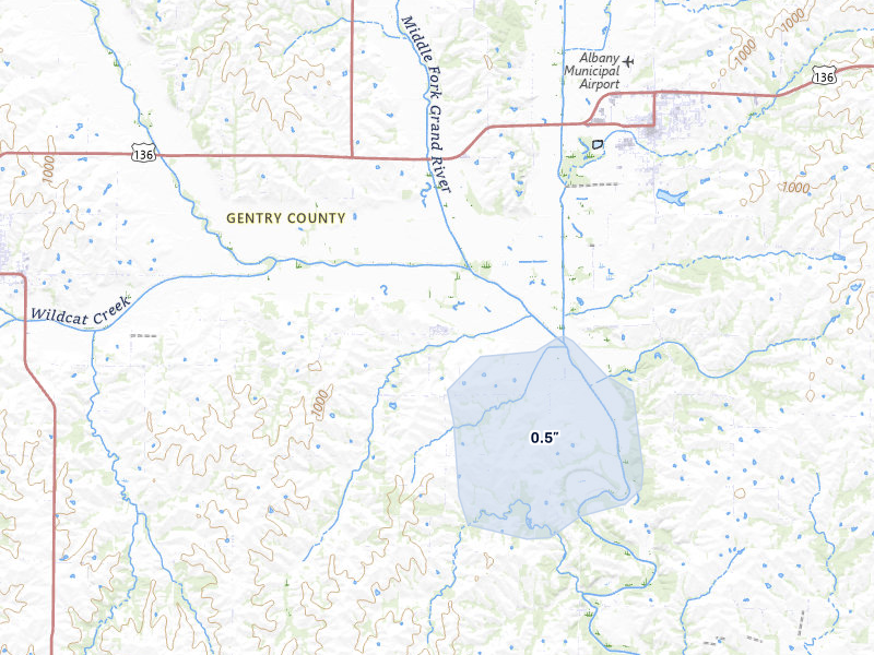 NEXRAD radar-signature map of the hail storm over Darlington, MO on Jul 3, 2026