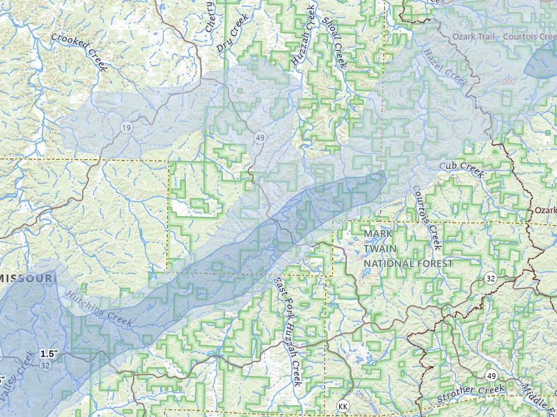 NEXRAD radar-signature map of the hail storm over Davisville, MO on Mar 4, 2026
