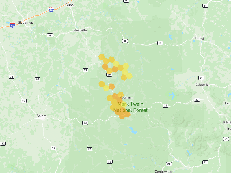 Hail map of Davisville, MO on Jul 10, 2026, hail up to 1.25"
