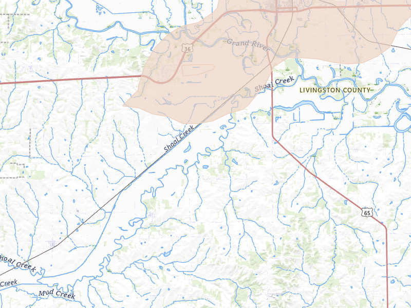 Radar-estimated hail-size map of the storm over Dawn, MO on Apr 17, 2026