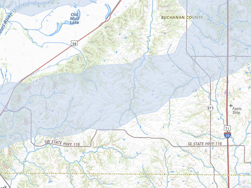 NEXRAD radar-signature map of the hail over De Kalb, MO