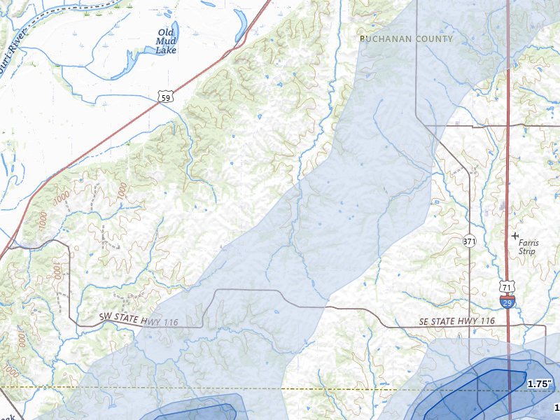 NEXRAD radar-signature map of the hail over De Kalb, MO