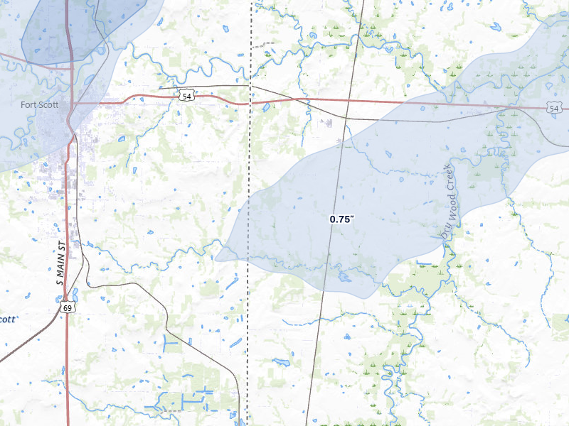 NEXRAD radar-signature map of the hail over Deerfield, MO