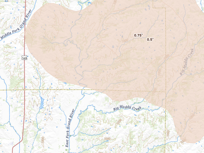 Radar-estimated hail-size map of the storm over Denver, MO