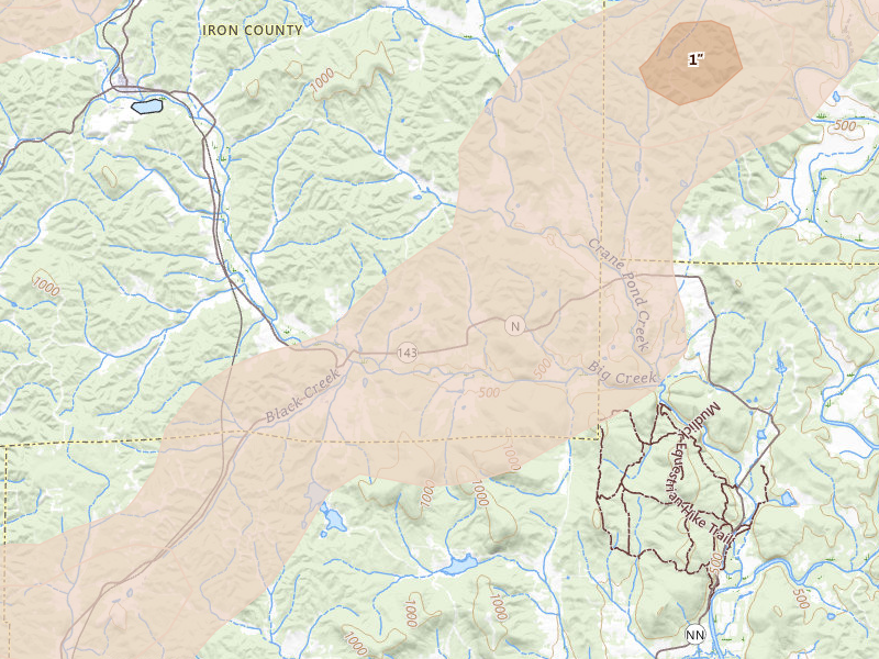 Radar-estimated hail-size map of the storm over Des Arc, MO