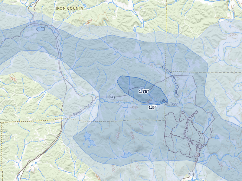 NEXRAD radar-signature map of the hail storm over Des Arc, MO on Jul 9, 2026