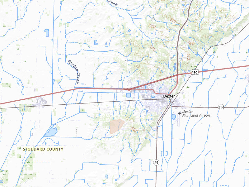 Radar-estimated hail-size map of the storm over Dexter, MO on Jul 4, 2026