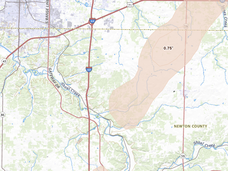 Radar-estimated hail-size map of the storm over Diamond, MO on Mar 6, 2026