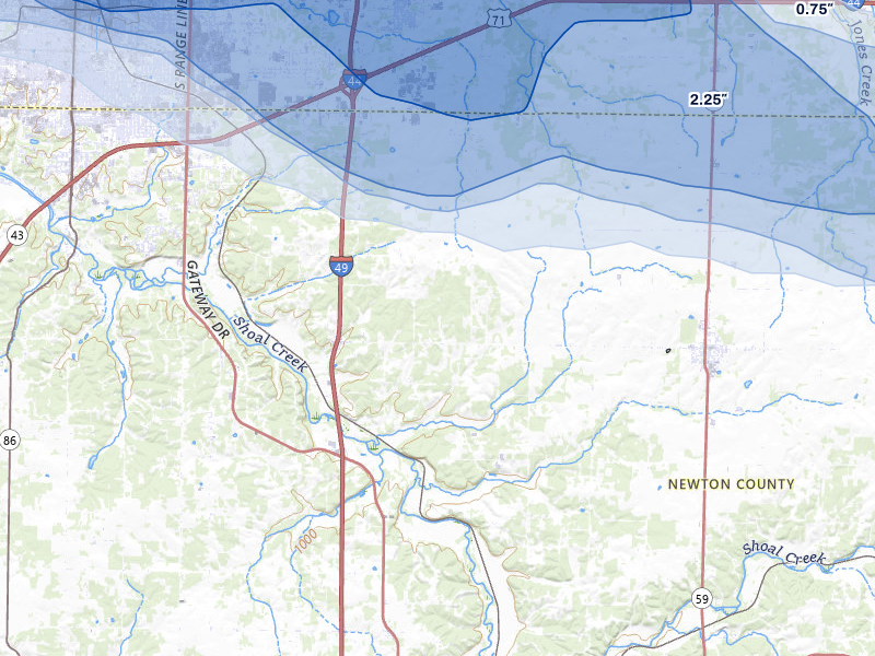 NEXRAD radar-signature map of the hail over Diamond, MO