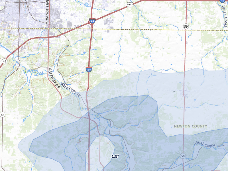 NEXRAD radar-signature map of the hail over Diamond, MO