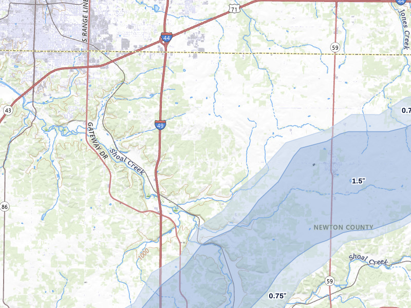 NEXRAD radar-signature map of the hail over Diamond, MO