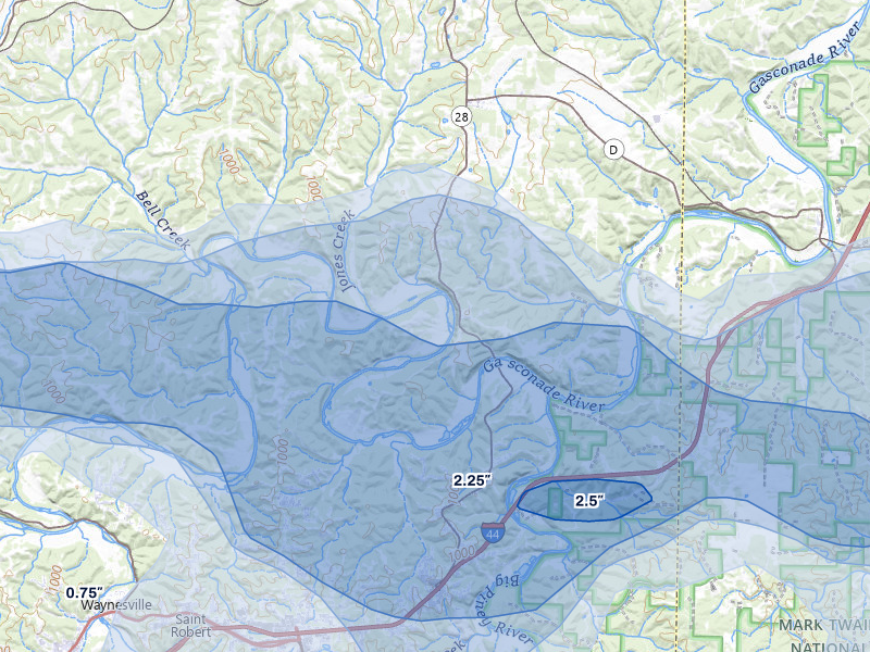 NEXRAD radar-signature map of the hail over Dixon, MO
