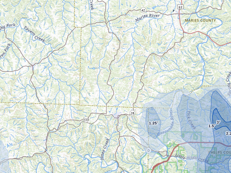 NEXRAD radar-signature map of the hail storm over Dixon, MO on Aug 12, 2026