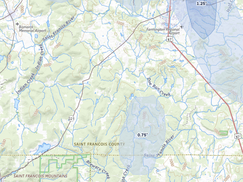 NEXRAD radar-signature map of the hail storm over Doe Run, MO on Jul 31, 2026