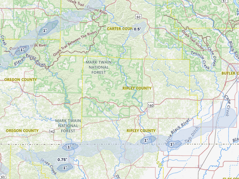 NEXRAD radar-signature map of the hail over Doniphan, MO