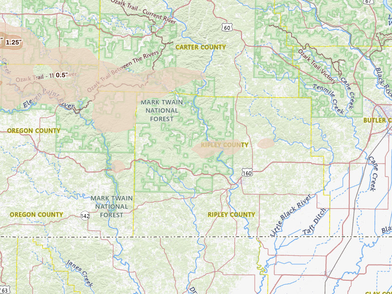 Radar-estimated hail-size map of the storm over Doniphan, MO