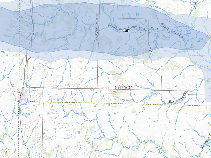 NEXRAD radar-signature map of the hail storm over Drexel, MO on Jun 8, 2026
