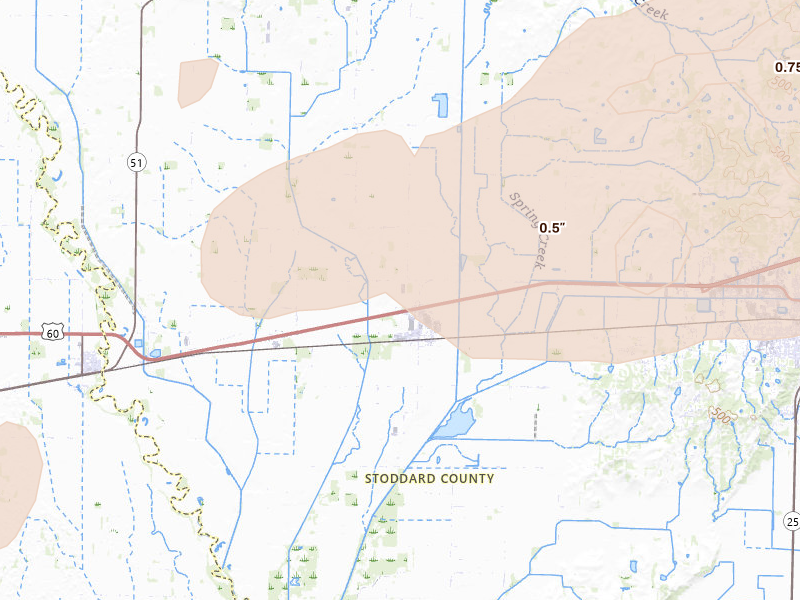 Radar-estimated hail-size map of the storm over Dudley, MO