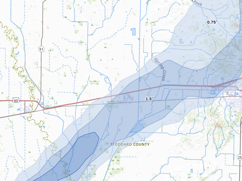 NEXRAD radar-signature map of the hail over Dudley, MO
