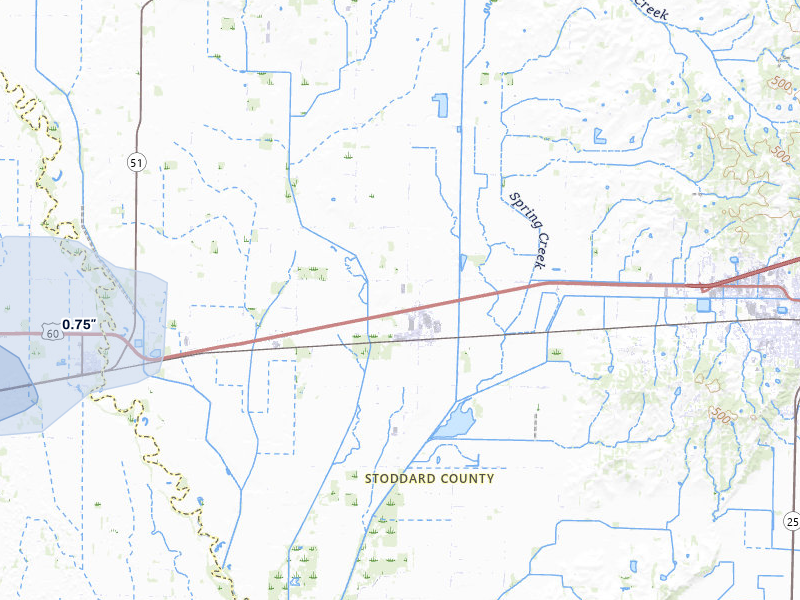 NEXRAD radar-signature map of the hail storm over Dudley, MO on Jun 9, 2026