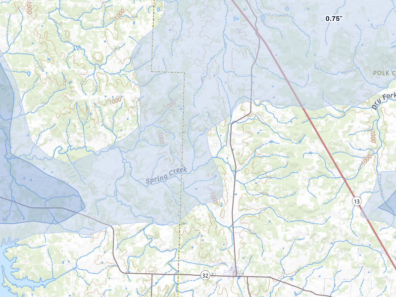 NEXRAD radar-signature map of the hail storm over Dunnegan, MO on Apr 28, 2026