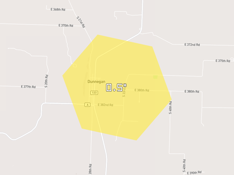 Hail map of Dunnegan, MO on Jun 1, 2026, hail up to 0.5"