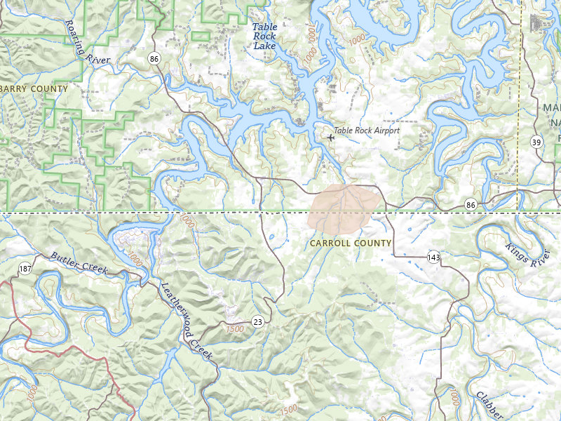 Radar-estimated hail-size map of the storm over Eagle Rock, MO on Aug 6, 2026