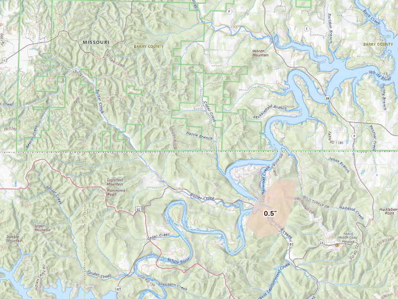 Radar-estimated hail-size map of the storm over Eagle Rock, MO