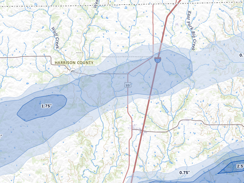 NEXRAD radar-signature map of the hail over Eagleville, MO