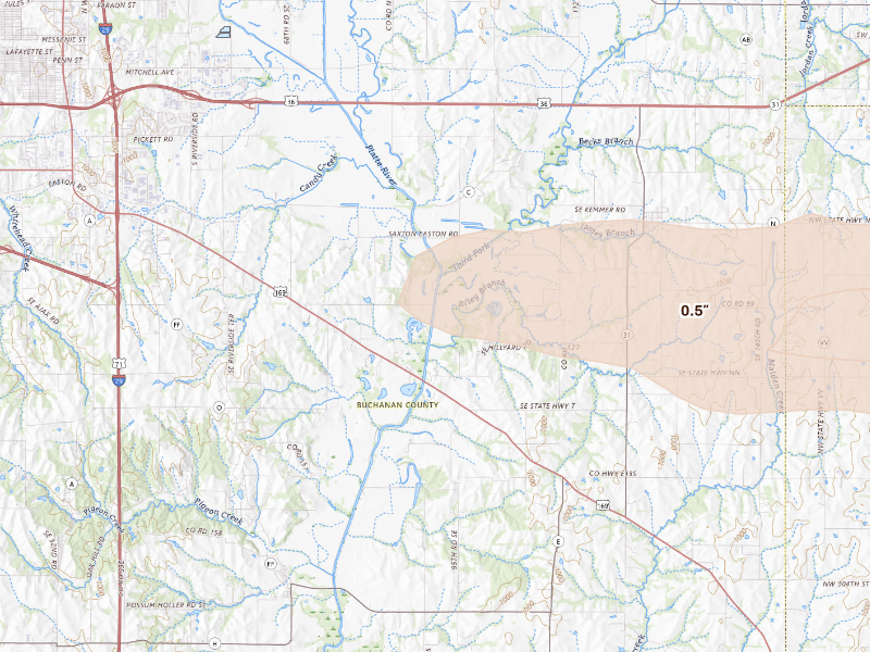 Radar-estimated hail-size map of the storm over Easton, MO