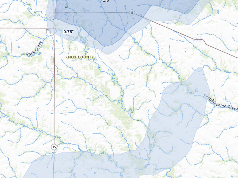 NEXRAD radar-signature map of the hail storm over Edina, MO on May 16, 2026