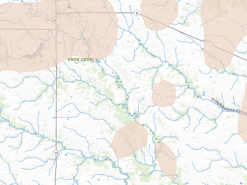 Radar-estimated hail-size map of the storm over Edina, MO on Jun 10, 2026
