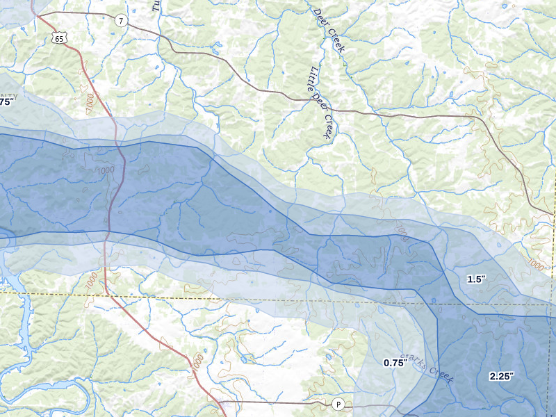 NEXRAD radar-signature map of the hail over Edwards, MO