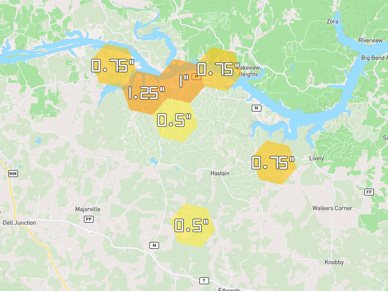 Hail map of Edwards, MO on Jul 4, 2026, hail up to 1.25"