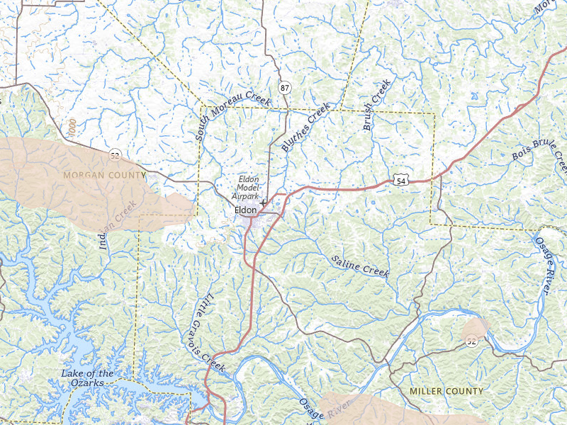 Radar-estimated hail-size map of the storm over Eldon, MO on Jul 10, 2026