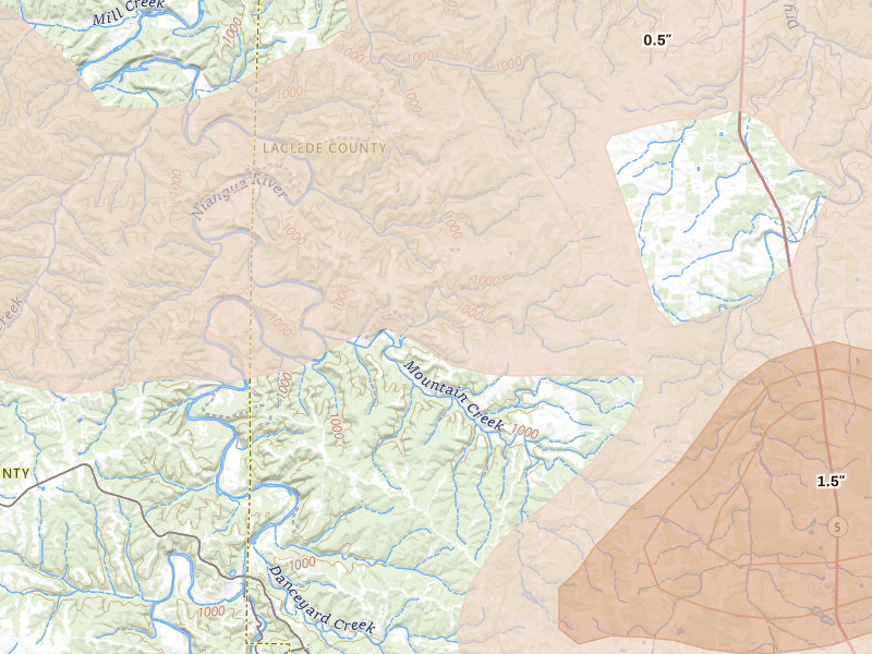 Radar-estimated hail-size map of the storm over Eldridge, MO on Apr 26, 2026