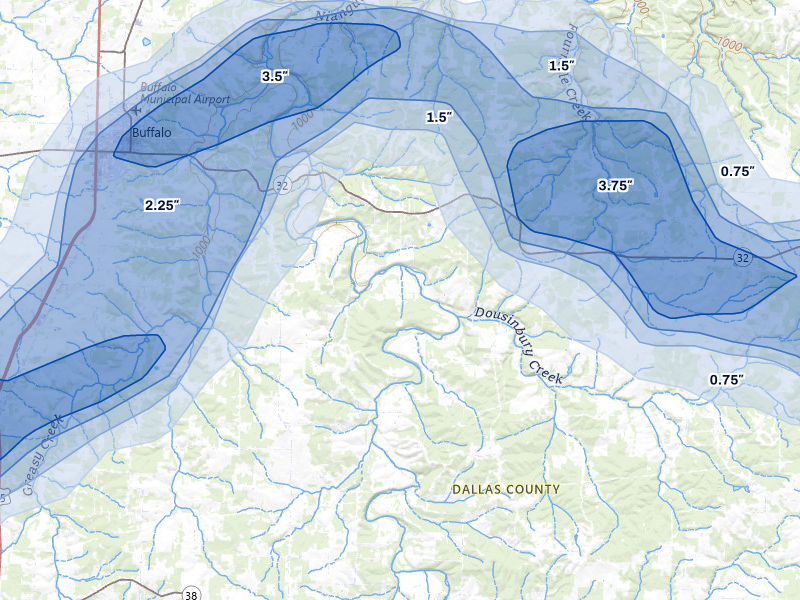 NEXRAD radar-signature map of the hail storm over Elkland, MO on Apr 26, 2026