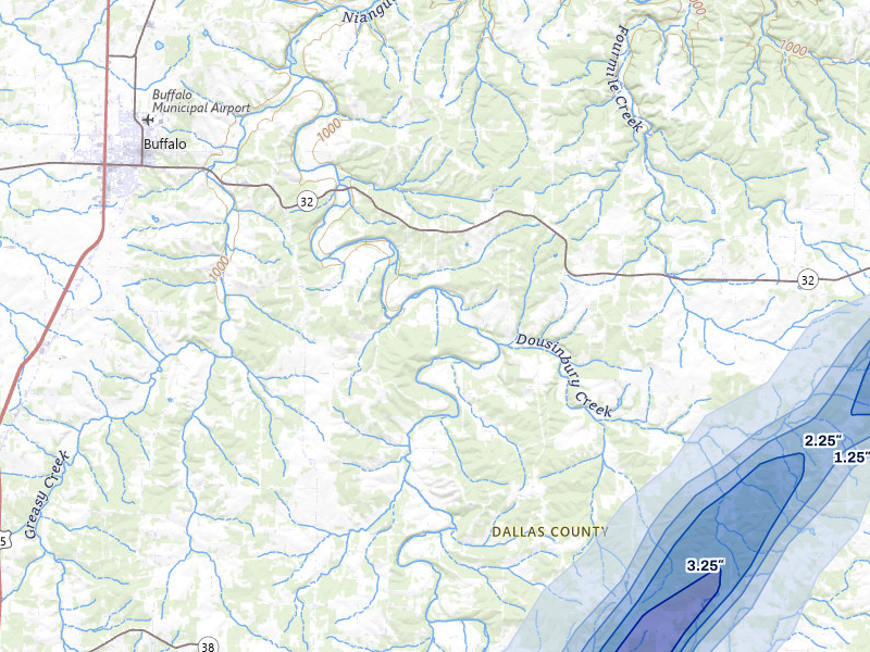 NEXRAD radar-signature map of the hail storm over Elkland, MO on Apr 28, 2026