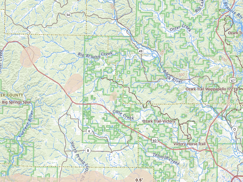Radar-estimated hail-size map of the storm over Ellsinore, MO on Apr 28, 2026