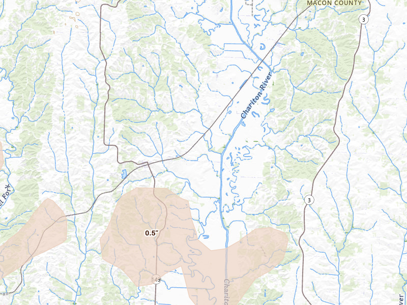 Radar-estimated hail-size map of the storm over Elmer, MO on Apr 17, 2026