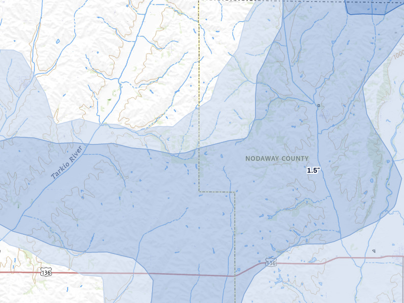 NEXRAD radar-signature map of the hail storm over Elmo, MO on May 16, 2026