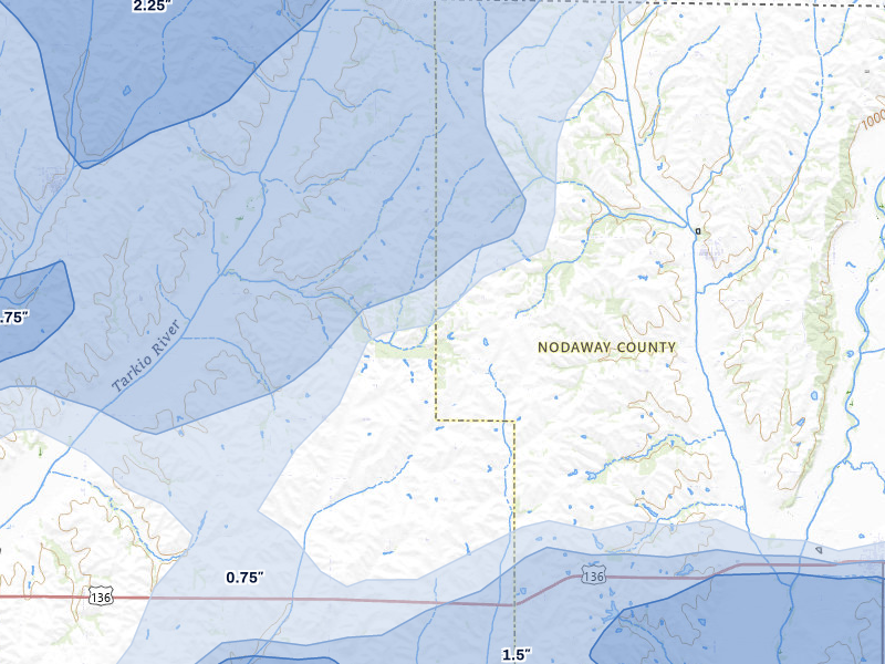 NEXRAD radar-signature map of the hail storm over Elmo, MO on May 18, 2026