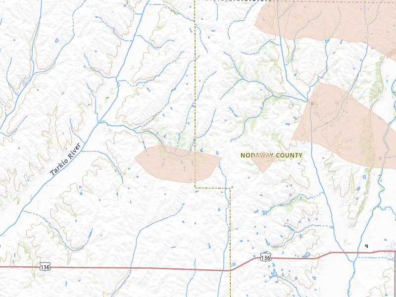 Radar-estimated hail-size map of the storm over Elmo, MO on Aug 9, 2026